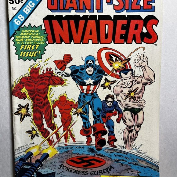 1975 GIANT SIZE INVADERS 1 FN FINE 6.0 MARVEL “Hordes Of Hitler” Captain America - Picture 1 of 2